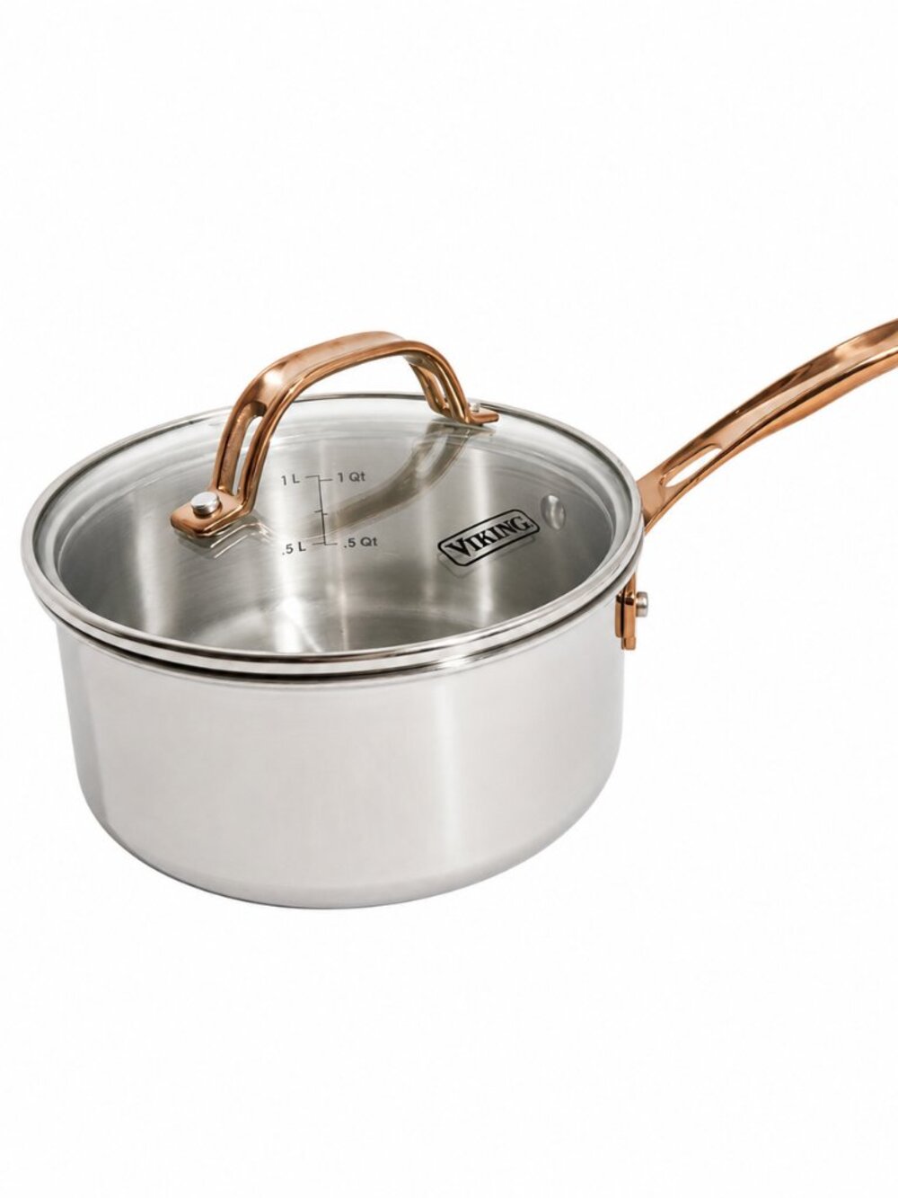 Viking Copper Handle 3-Ply Stainless Steel 1.5 qt Sauce Pan & Glass Lid